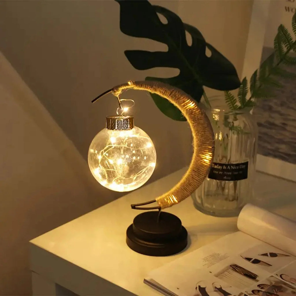 1pc LED Ball Lamp Wrought Iron Moon Lamp Bedroom Table Desk Decorative