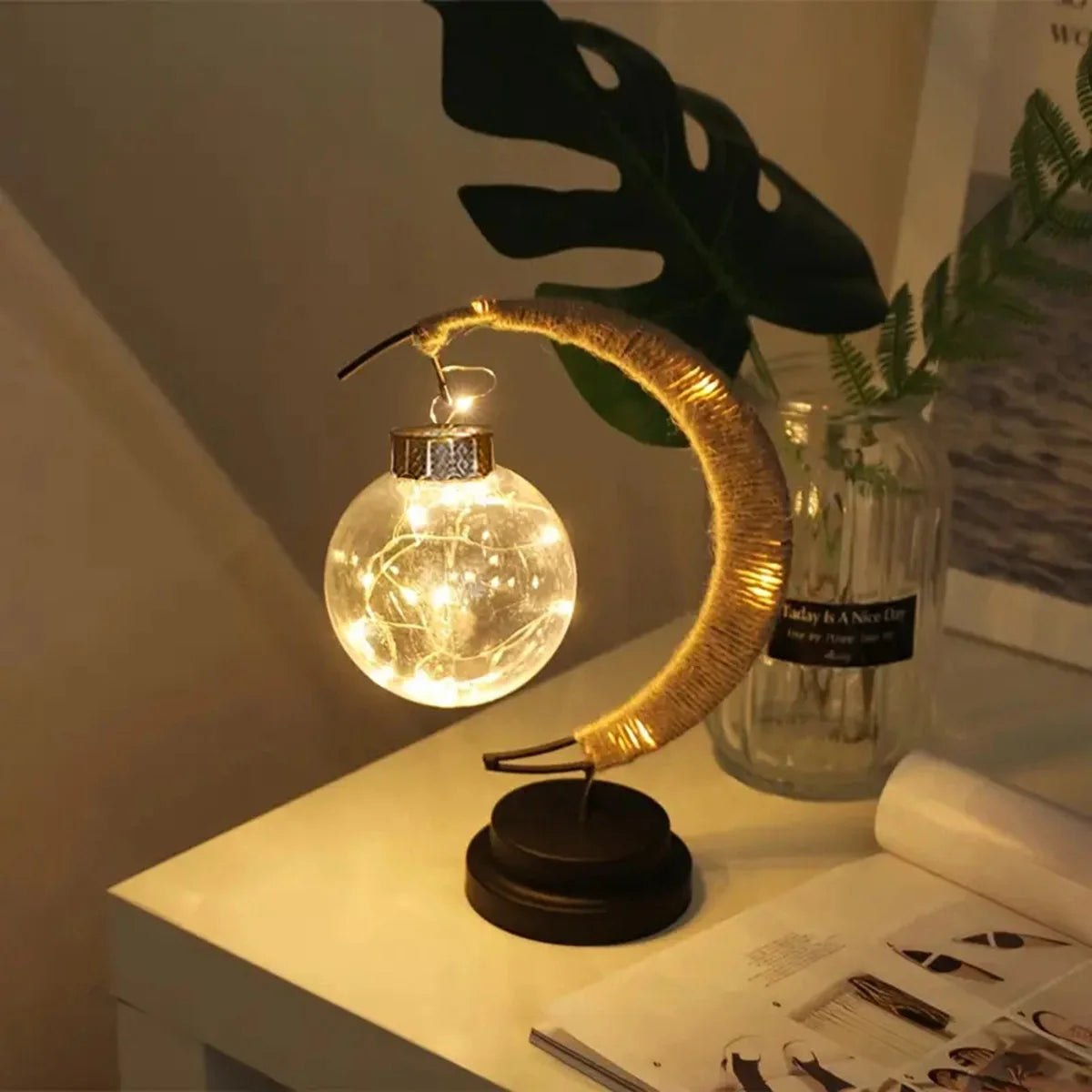 1pc LED Ball Lamp Wrought Iron Moon Lamp Bedroom Table Desk Decorative