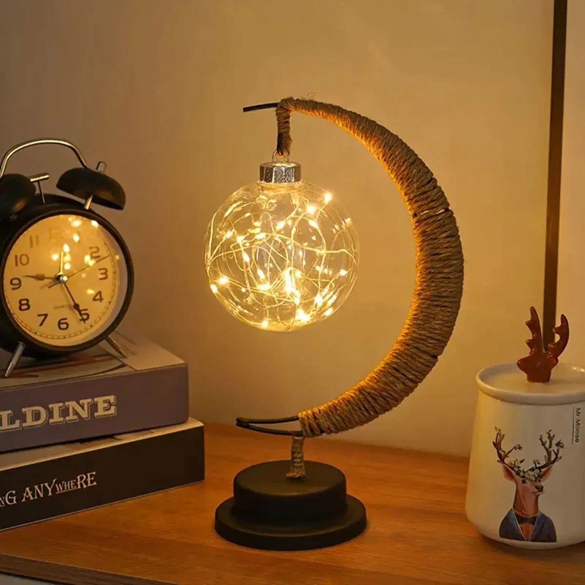 1pc LED Ball Lamp Wrought Iron Moon Lamp Bedroom Table Desk Decorative