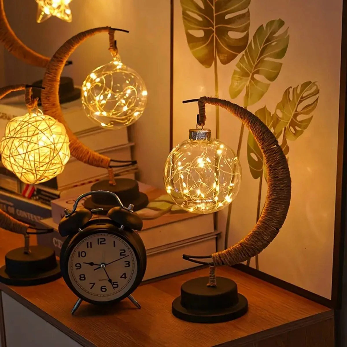1pc LED Ball Lamp Wrought Iron Moon Lamp Bedroom Table Desk Decorative