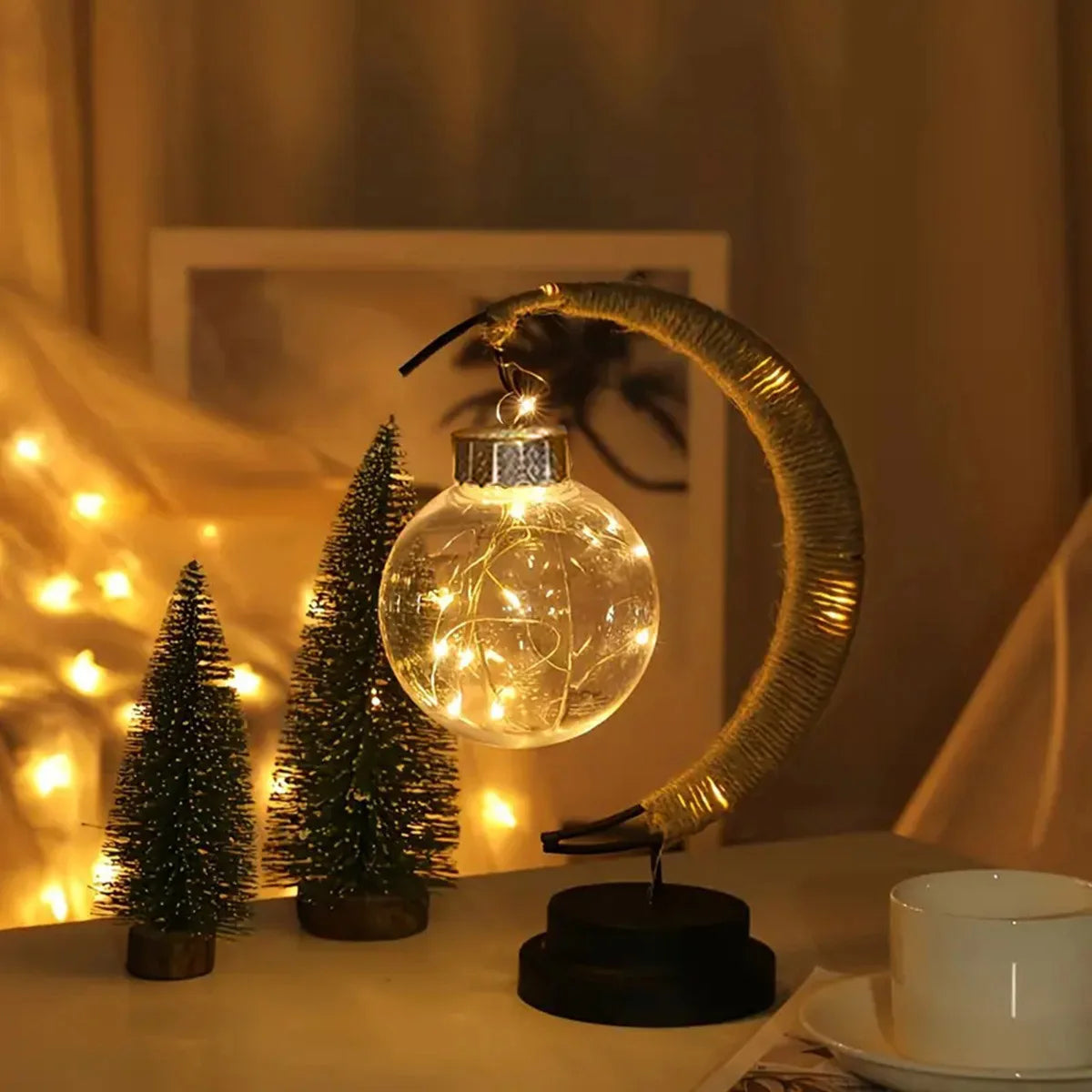 1pc LED Ball Lamp Wrought Iron Moon Lamp Bedroom Table Desk Decorative