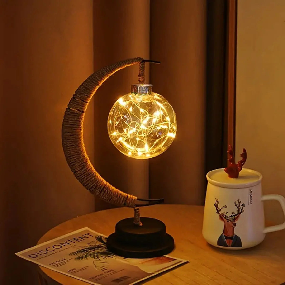 1pc LED Ball Lamp Wrought Iron Moon Lamp Bedroom Table Desk Decorative